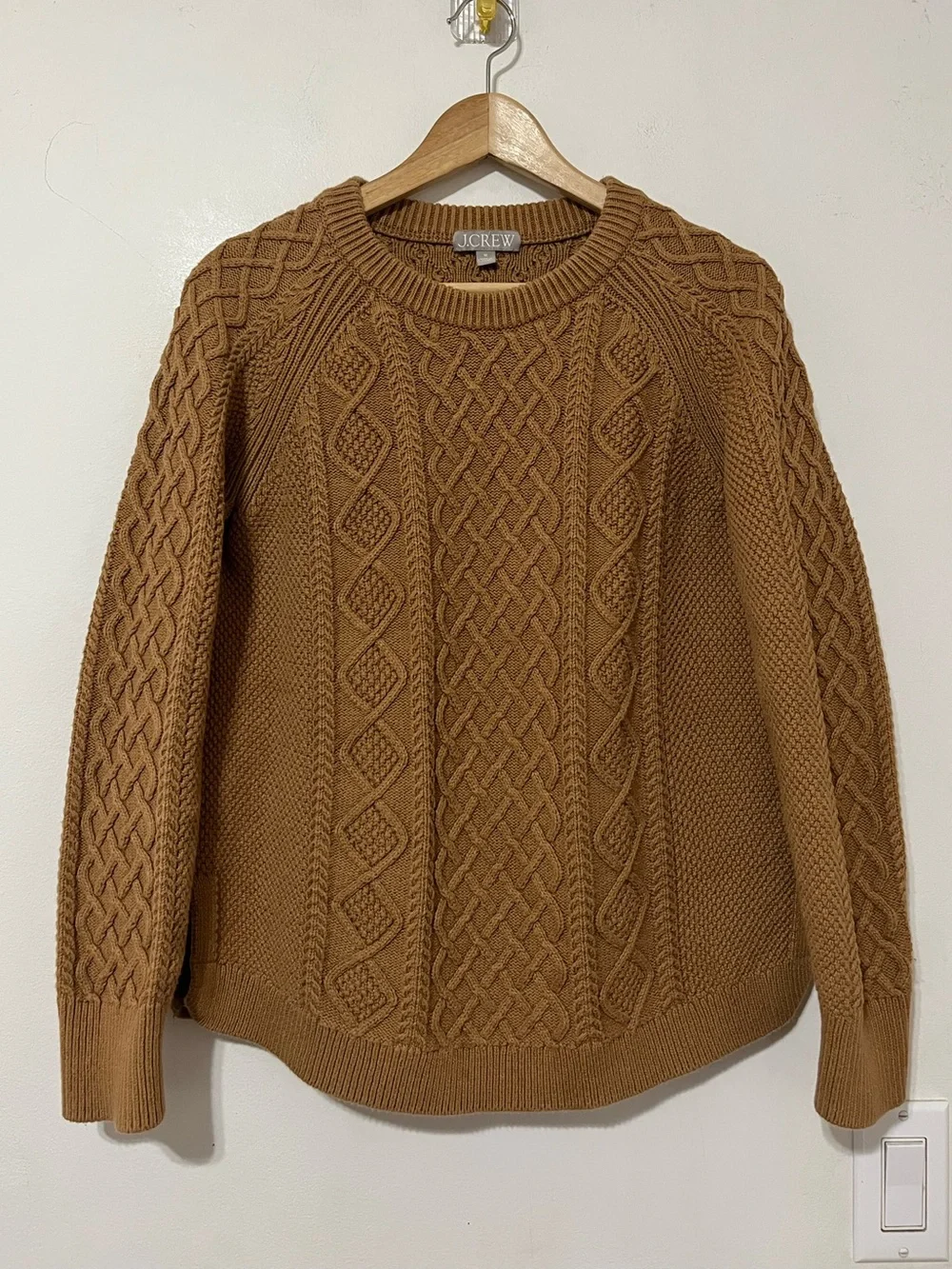 J.Crew Cable Knit Sweater Cotton Pullover Camel Brown Women’s M